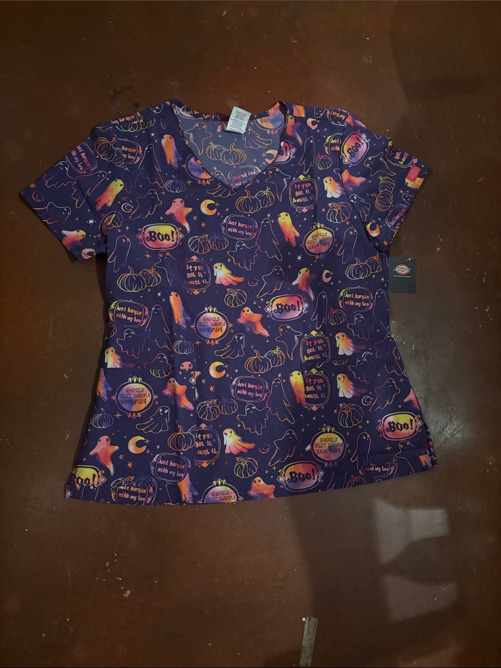 Dickies Purple Halloween Ghost Print Short Sleeve Top